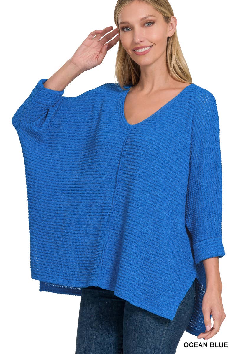 42POPS - Wholesale Knit Sweater - Women's - `.V Neck Hi Low Hem Jacquard Sweater17