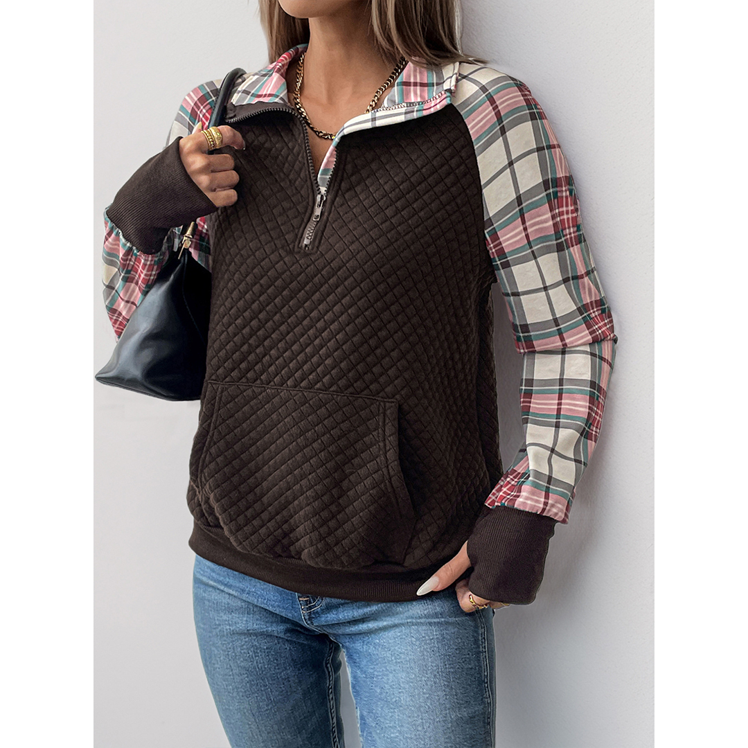 Brown Vintage Patchwork Textured Pullover Sweatshirt BFZY1731 for wholesale on Faire1