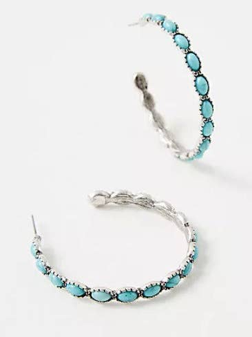 WESTERN TURQ STONE HOOP EARRINGS | 40E239 for wholesale by JOSSLYN by wall to wall