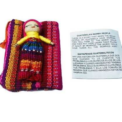 Single Worry Doll in a textile pouch - refill stock for wholesale by Mexitraders