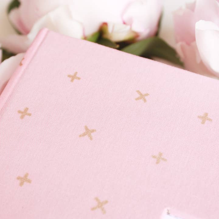 Álbum de recuerdos rosa con cruz cruzada dorada | scrapbook para venta al por mayor de Oalalax Bebe
