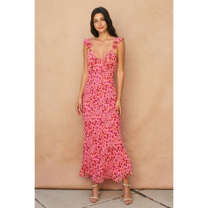 Wild Rose Flutter Shoulder Maxi Dress for wholesale by Dress Forum