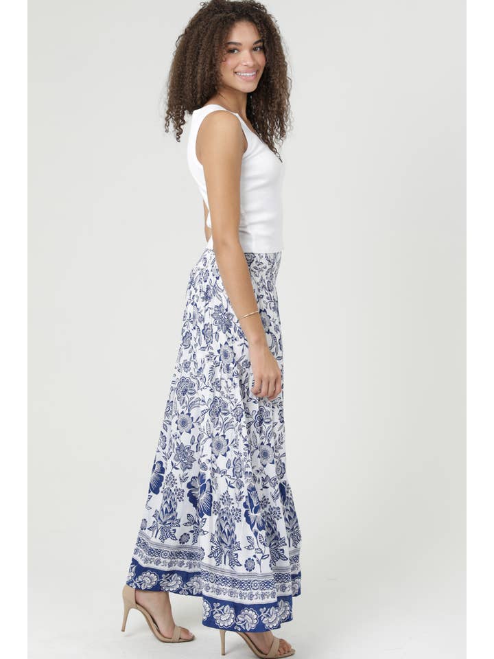 ANGIE - Wholesale Pants - Women's - B3698-FQ51 PRINTED WIDE LEG PANTS WITH TIERS AND SMOCKED WAI2