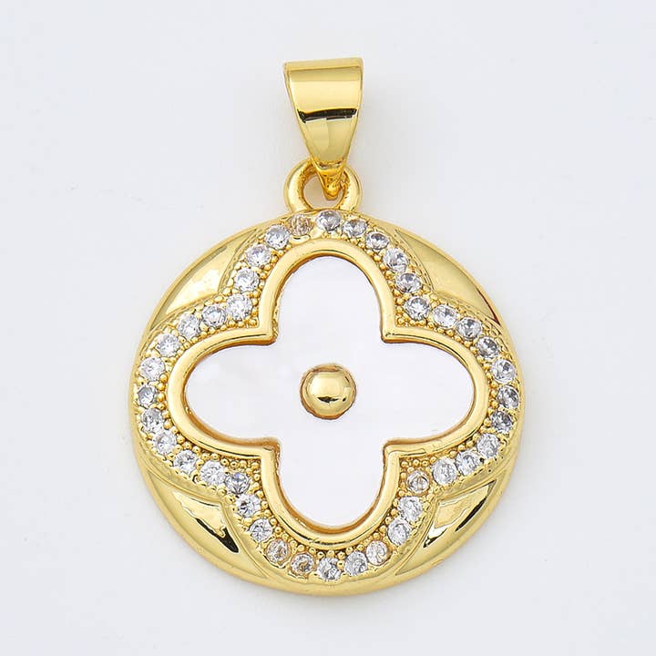 Gold Filled Quatrefoil Clover Shell Pearl Charm, CP1982 for wholesale by Beads Creation