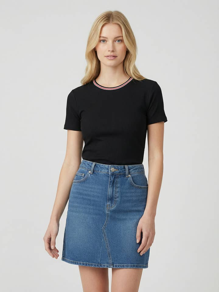 TA2439 Ribbed Crewneck Tee with Contrast Trim for wholesale by BOMBOM