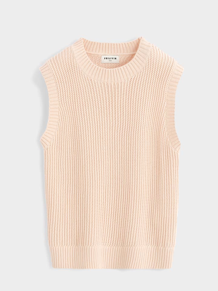 CF2509-5 Top em malha, sem mangas, decote redondo. por atacado de Frilivin