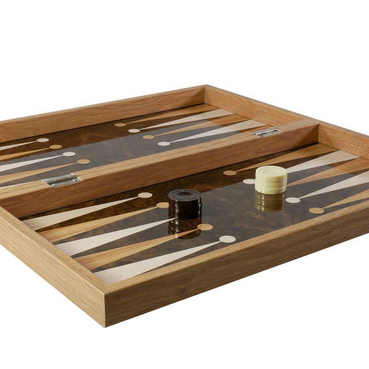 WorldWise Imports – wholesale Brädspel – Backgammon- Burlwood Decoupage hopfällbar Set