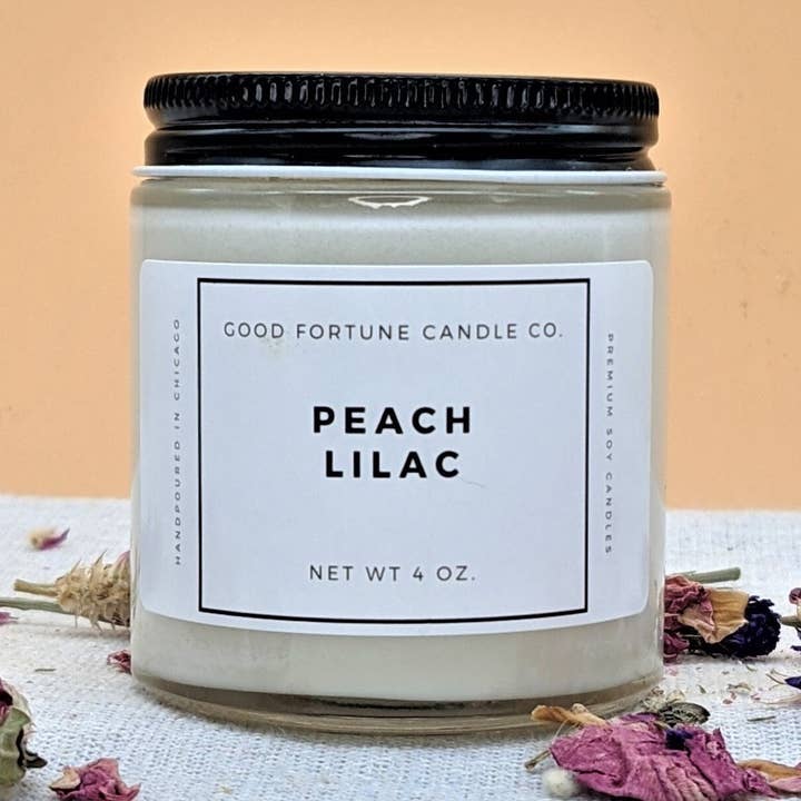 Lilas pêche | Bougie parfumée à la cire de soja de qualité supérieure | Bougie parfumée florale aux fruits Garden Stone | Fait main à Chicago | 8 oz 4 oz pour la vente par Good Fortune Candle Company