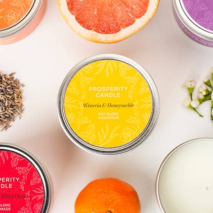 Springtime Quote- Wisteria & Honeysuckle (4oz + 6oz) - Handmade for wholesale by Prosperity Candle