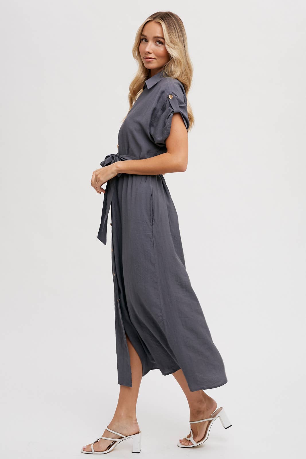 Bluivy – Vestido - Mulher por atacado – VESTIDO DE CAMISA COM CINTO DE MANGA ROLL-TAB2