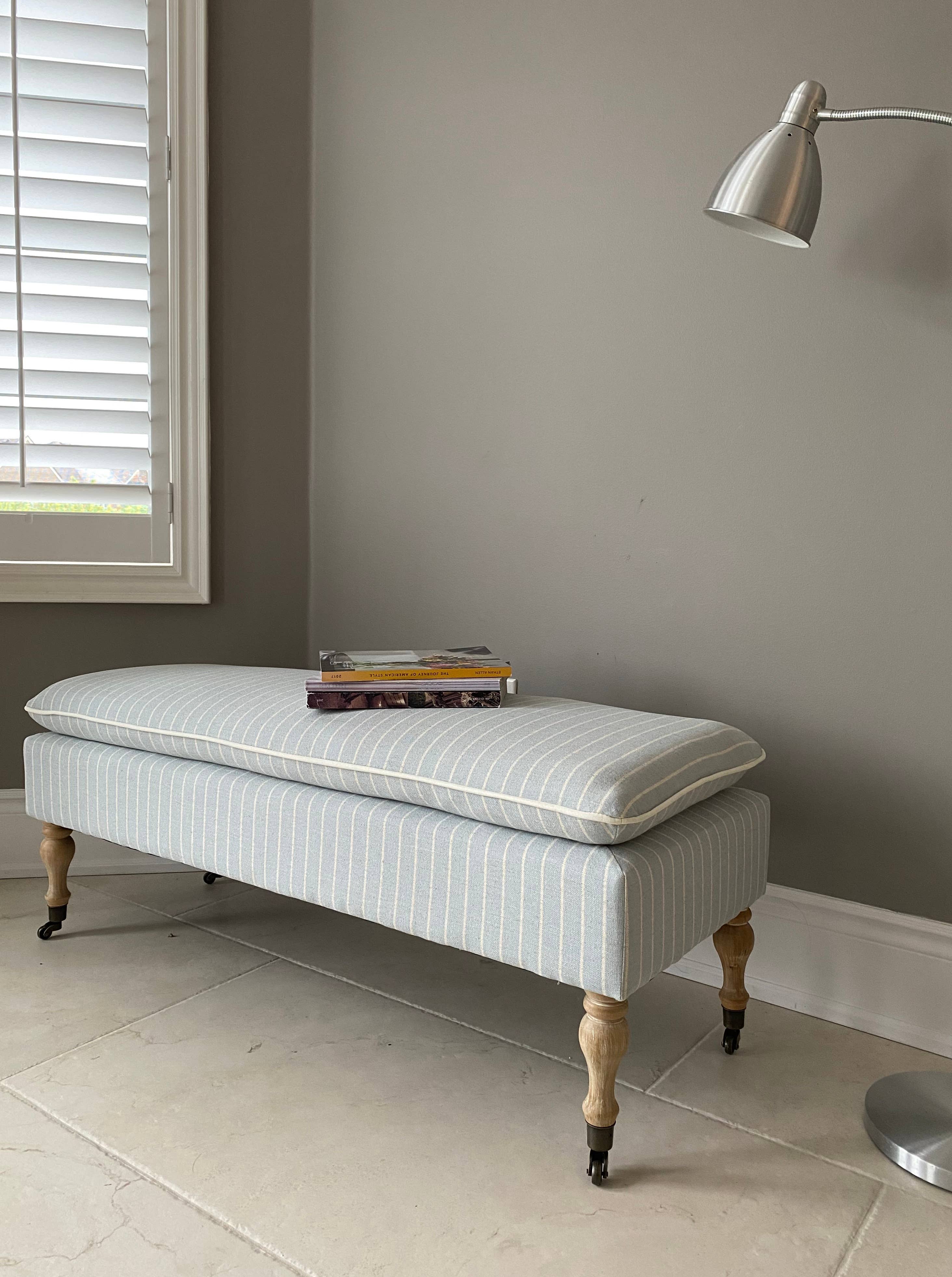 Seat4uhome - Wholesale Bench - Linen Ticking Upholstered Pillowtop 48" Rossini Bench-Azure 2