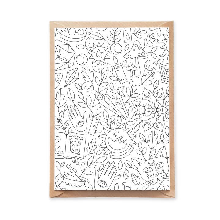 Witchy Seamless Pattern Coloring Postcard for wholesale by Anna Grunduls Design