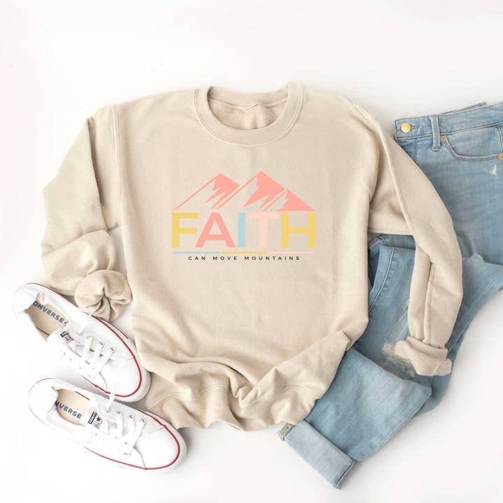 Bright Faith Can Move Mountains | Sweatshirt | Faith for wholesale by Uplifting Threads Co Wholesale