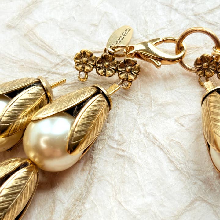 Lenora Dame - Wholesale Beaded/Pearl Necklace - Classic Double-Strand Bead Cap Necklace in Cream Pearl2