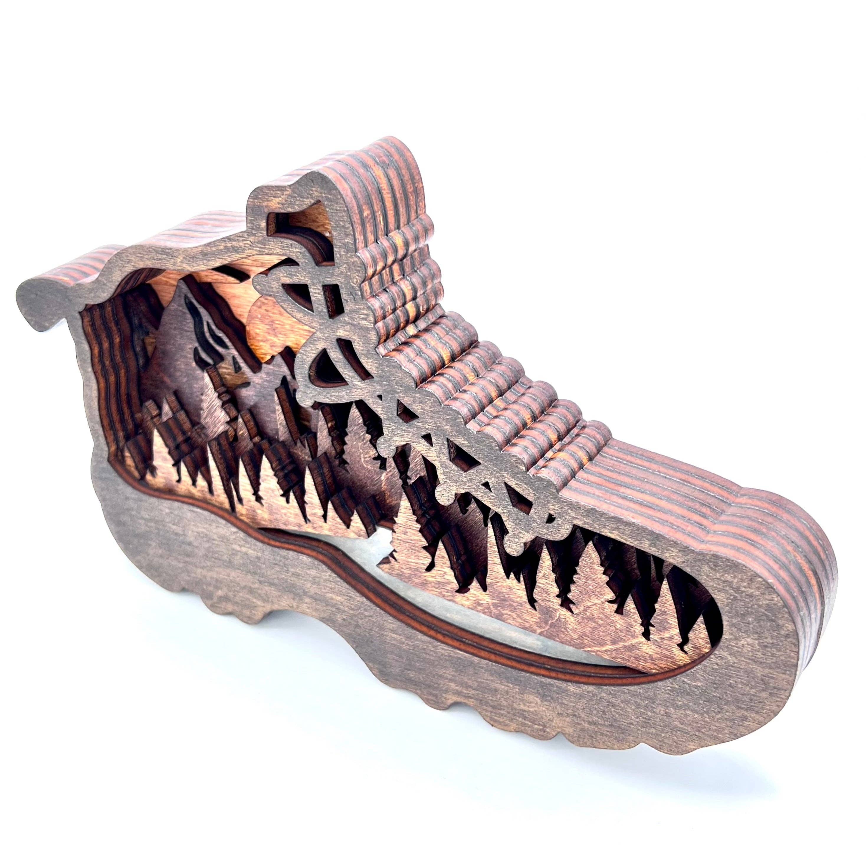 Lexo Creations - Wholesale Decorative Tabletop Object - Hiking Boot Multi-layered Wood1