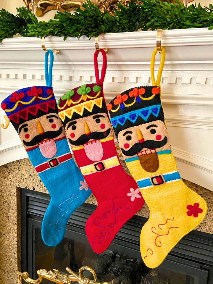 Felt Nutcracker Christmas Stocking Made in Nepal for wholesale by Averfelt