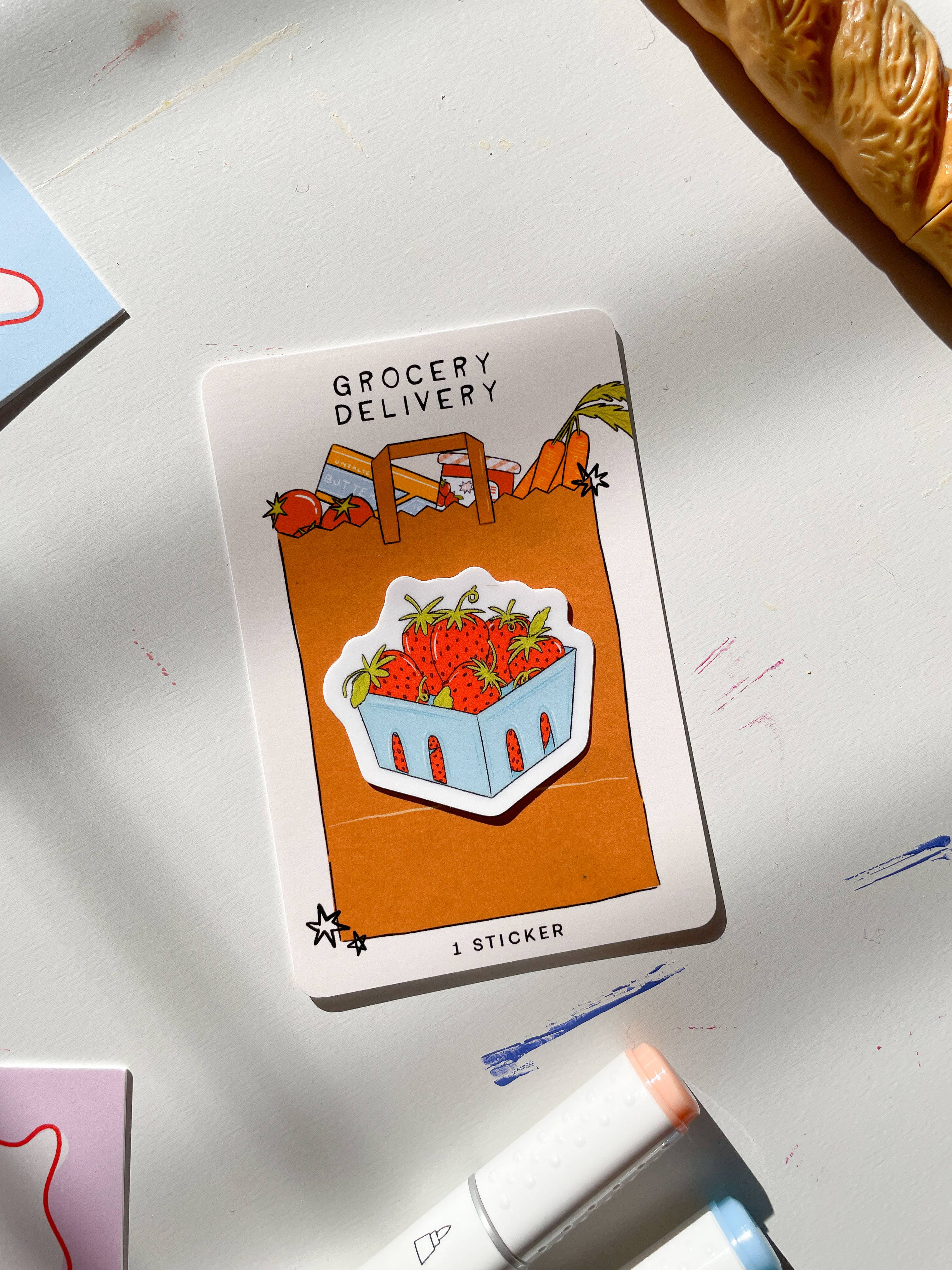 With Love, Coral - Wholesale Sticker - Basket of Strawberries Sticker2