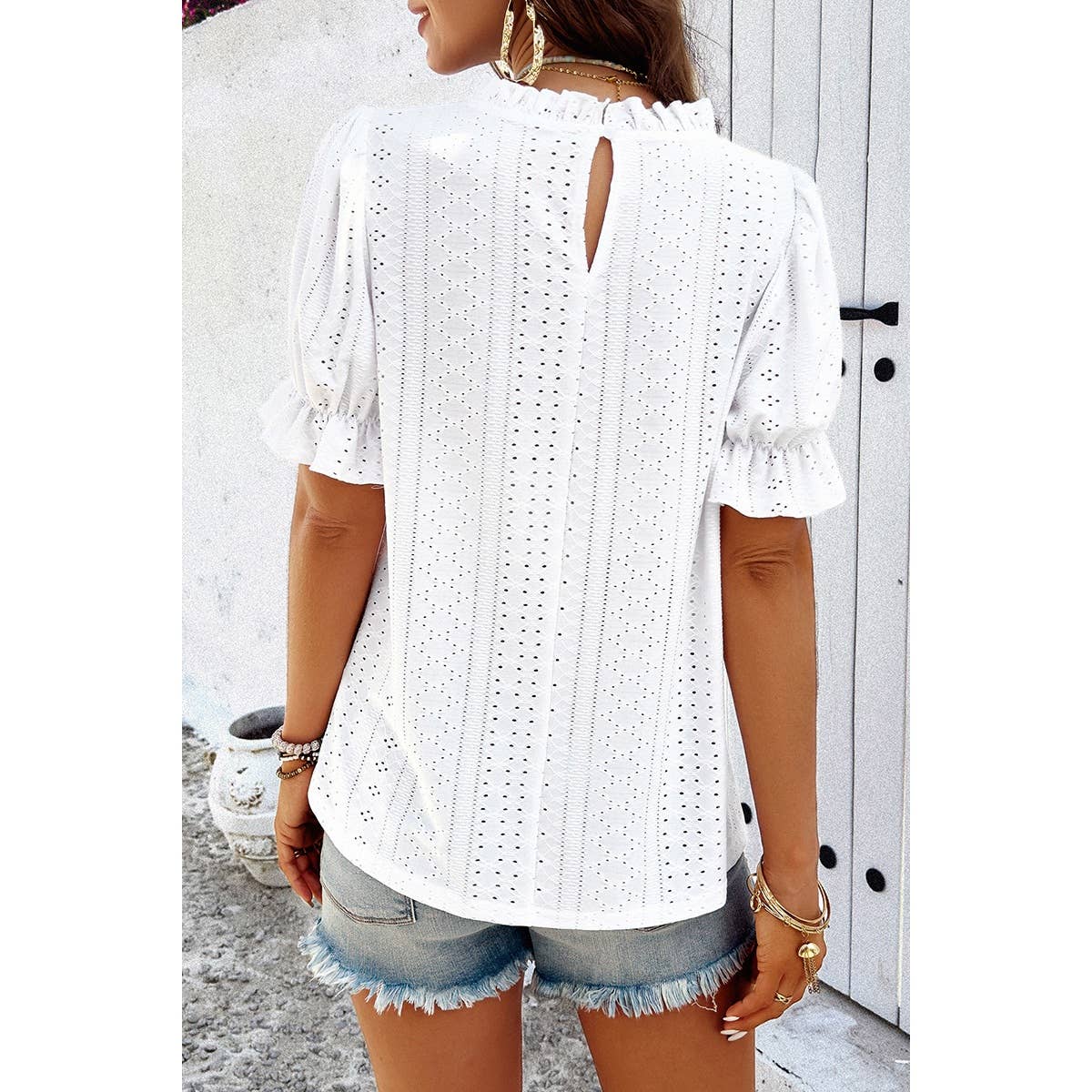 Supreme Fashion - Wholesale Blouse - Women's - Round Neck Embroidery Ruffle Sleeve Loose Fit Shirts12