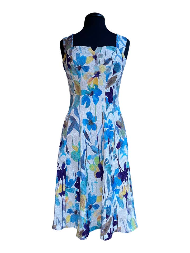 Elana Kattan - Wholesale Dress - Women's - ORCHIDEA Textured Print Paneled A-line Dress Turquoise MIST