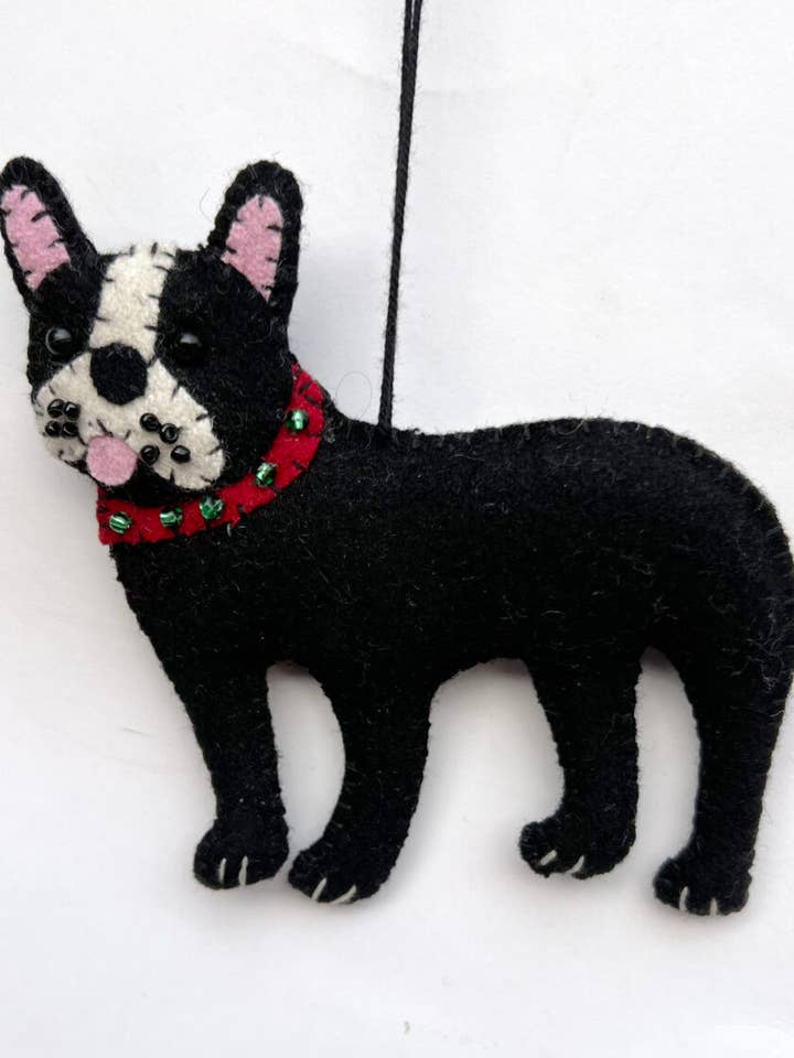 5″ Boston Terrier Dog Wool Felt Handmade Ornament for wholesale by Stitch by Stitch Gifts