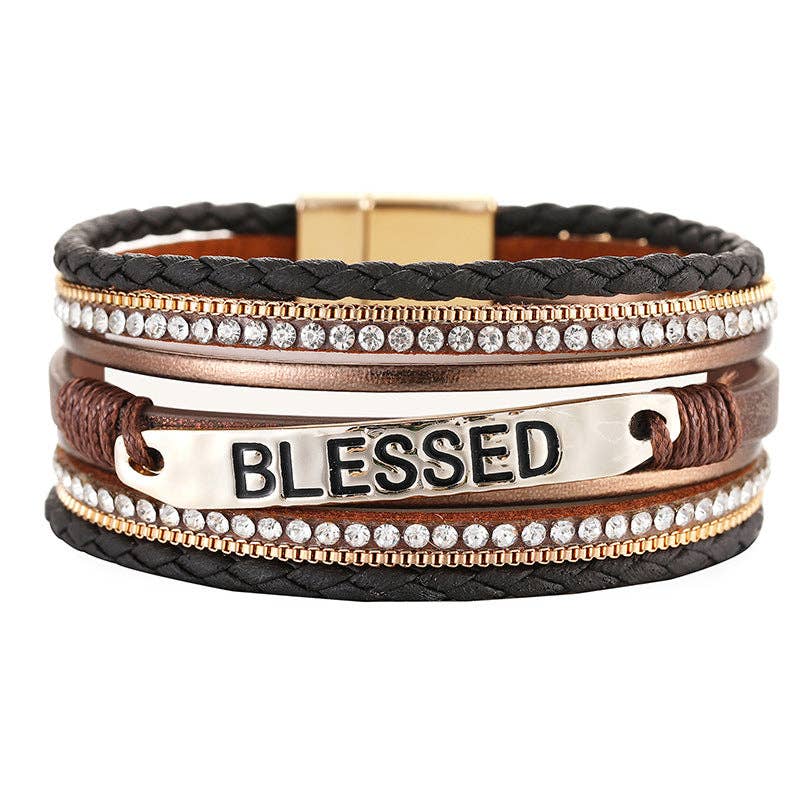 Mio Queena - Wholesale Bangle Bracelet - BLESSED Multi-Layer Leather Bracelet Magnetic Buckle Bangle3