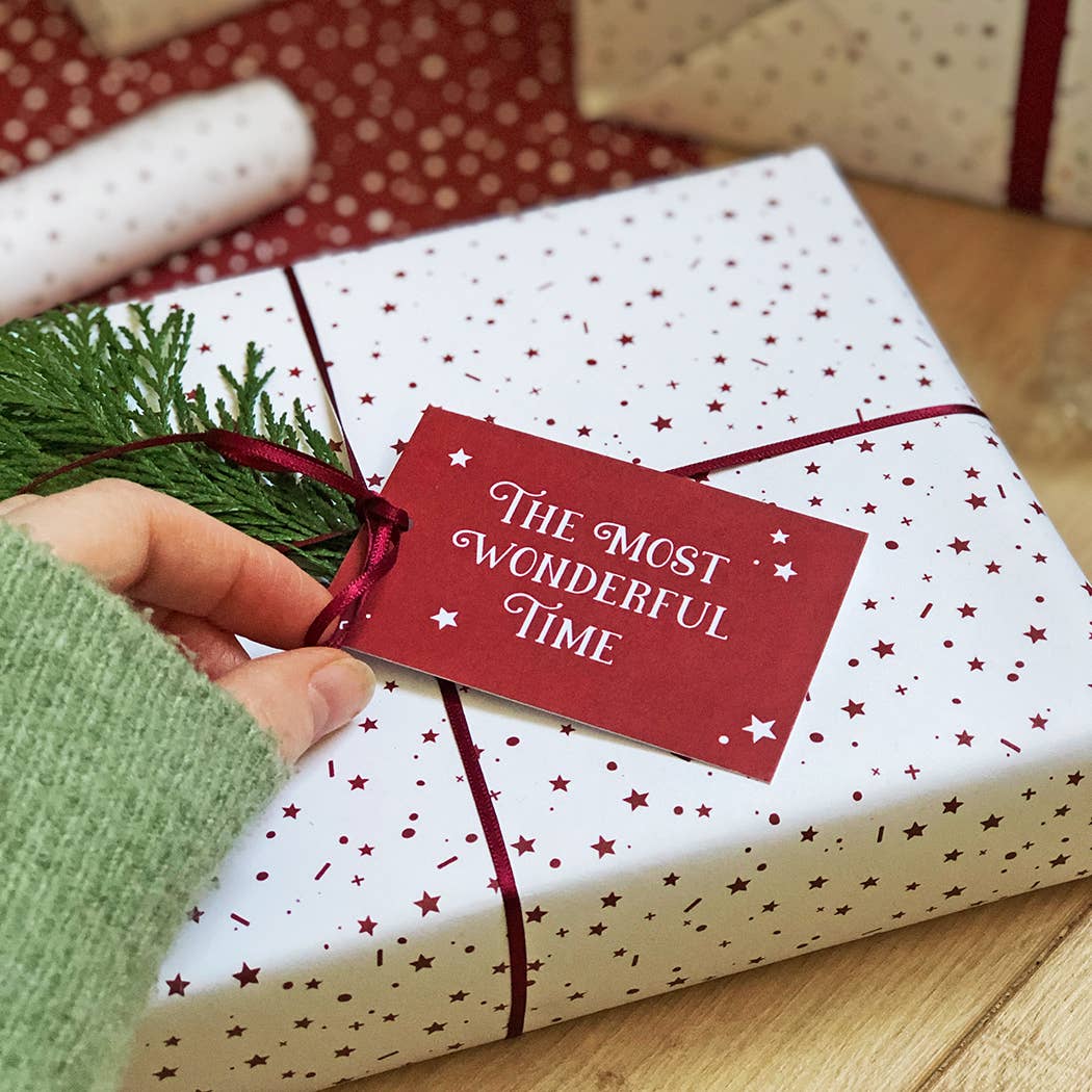 Clara and Macy - Wholesale Flat Wrap - The Most Wonderful Time White Christmas Wrapping Paper1