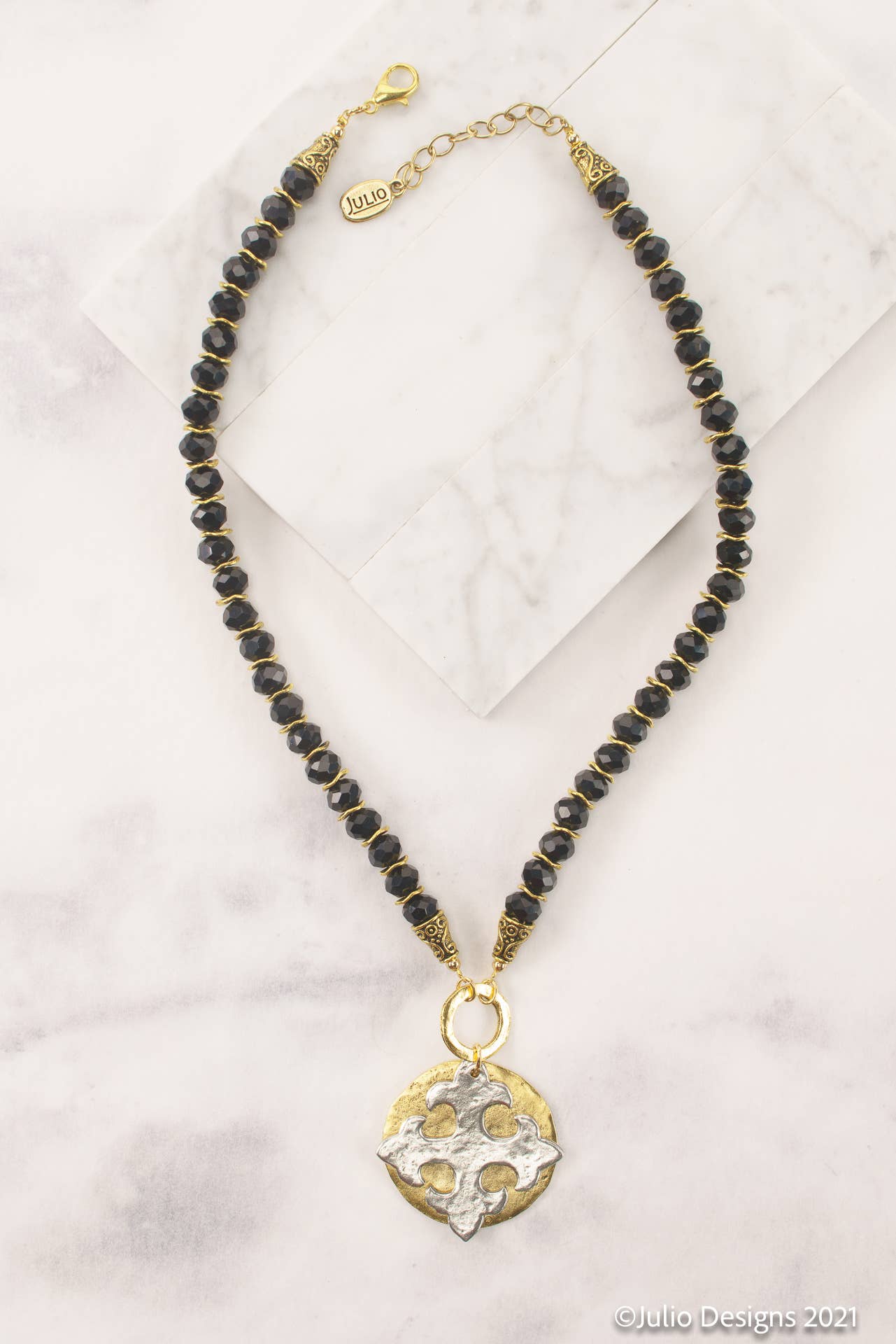 Julio Designs - Wholesale Pendant/Charm Necklace - Ginsburg Gemstone with Maltese Cross Pendant5