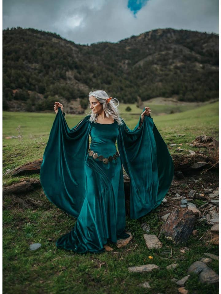 Fantasy Dress Green Velvet Medieval Dress Wholesale Green Elven