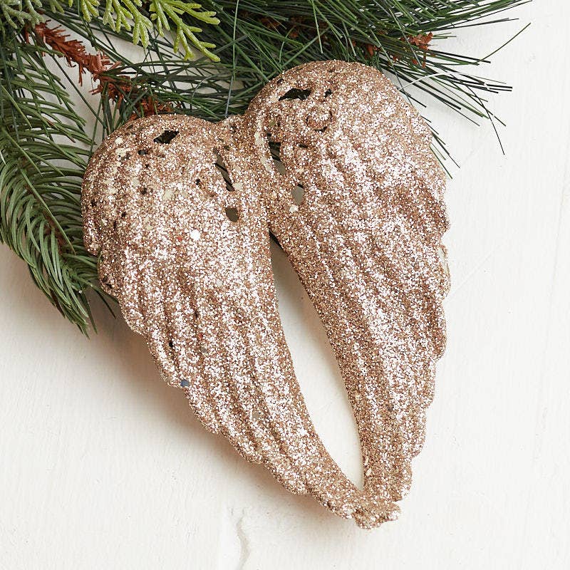 Factory Direct Craft – wholesale Christmas decoration – Champagne Glitter Angel Wing Ornament2