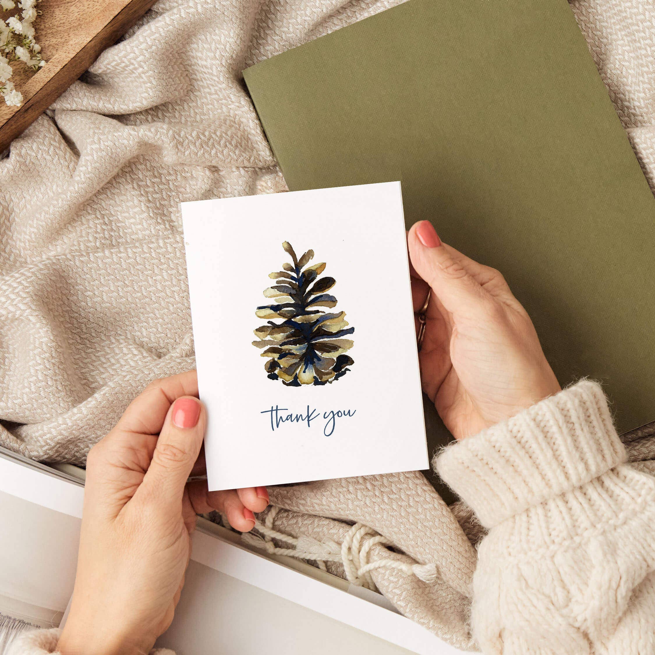 Watercolor Wednesday - Wholesale Thank You Card - Pinecone Thank You Card | Outdoorsy Design2