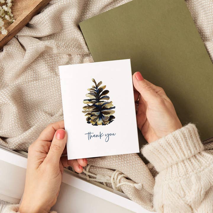 Watercolor Wednesday - Wholesale Thank You Card - Pinecone Thank You Card | Outdoorsy Design2