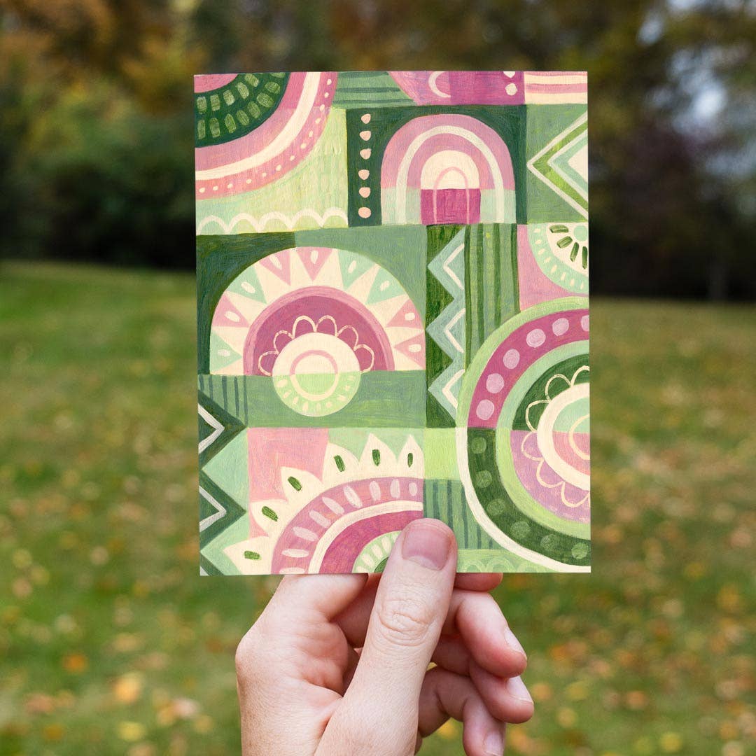 Natalie Adams Studio - Wholesale Everyday Greeting Card - Green Geo A2 Everyday Greeting Card on Recycled Paper1