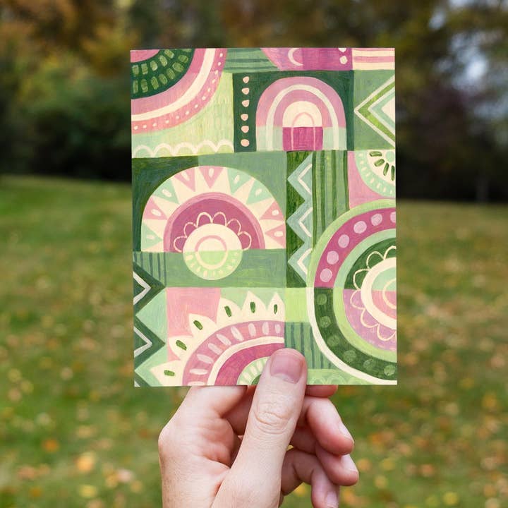 Natalie Adams Studio - Wholesale Everyday Greeting Card - Green Geo A2 Everyday Greeting Card on Recycled Paper1