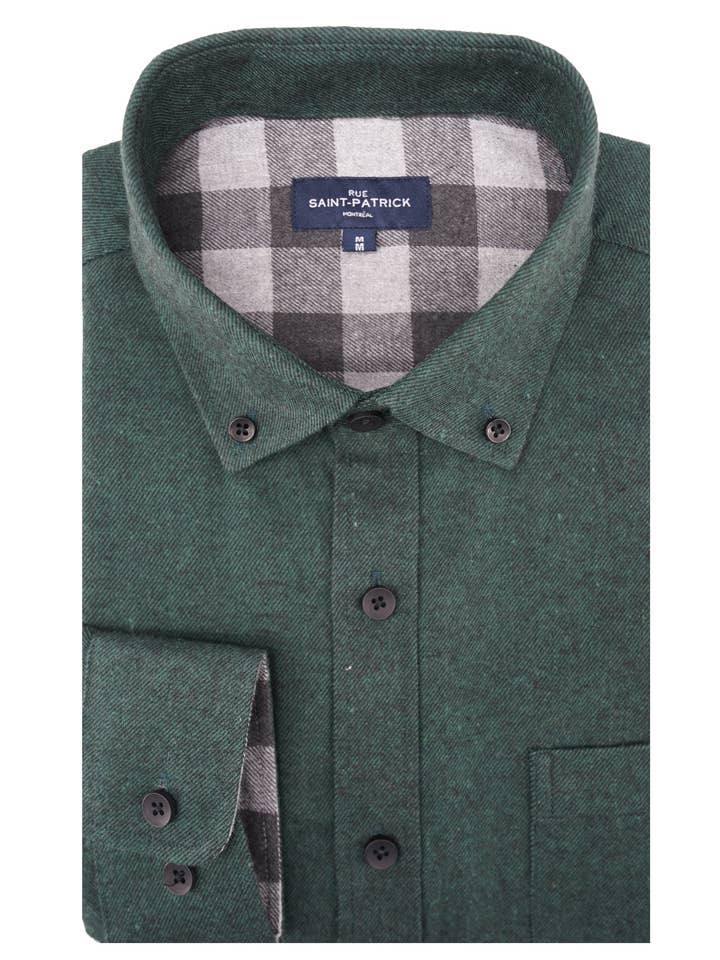 Prague Brushed Diagonal Twill Shirt in Pine Grove for wholesale by Rue Saint-Patrick