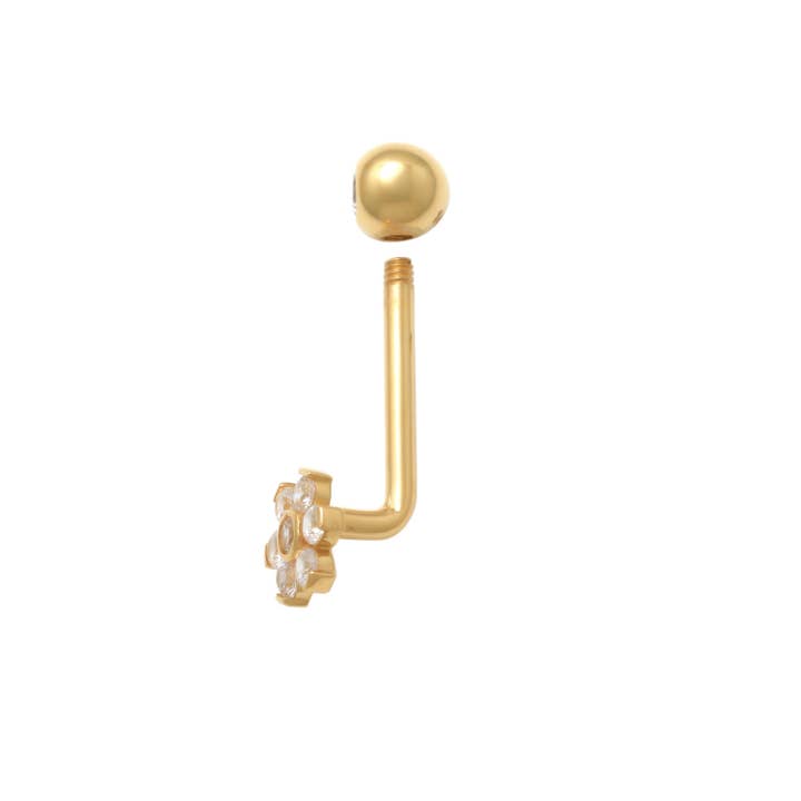 Zahav Jewelry - Wholesale Single Earring - 14kt Solid Gold 14 Gauge Flower Christina J Bar Piercing2