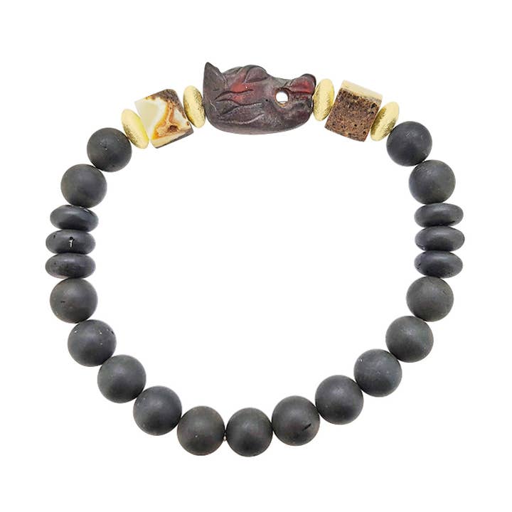 Pulseira de Frisas Prata com Acabamento a Ouro Âmbar Preto por atacado de Amberman