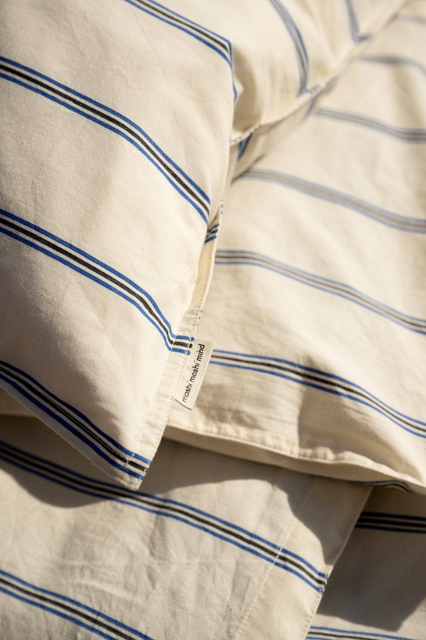 ecru blue moonless bed linen stripe for wholesale on Faire3