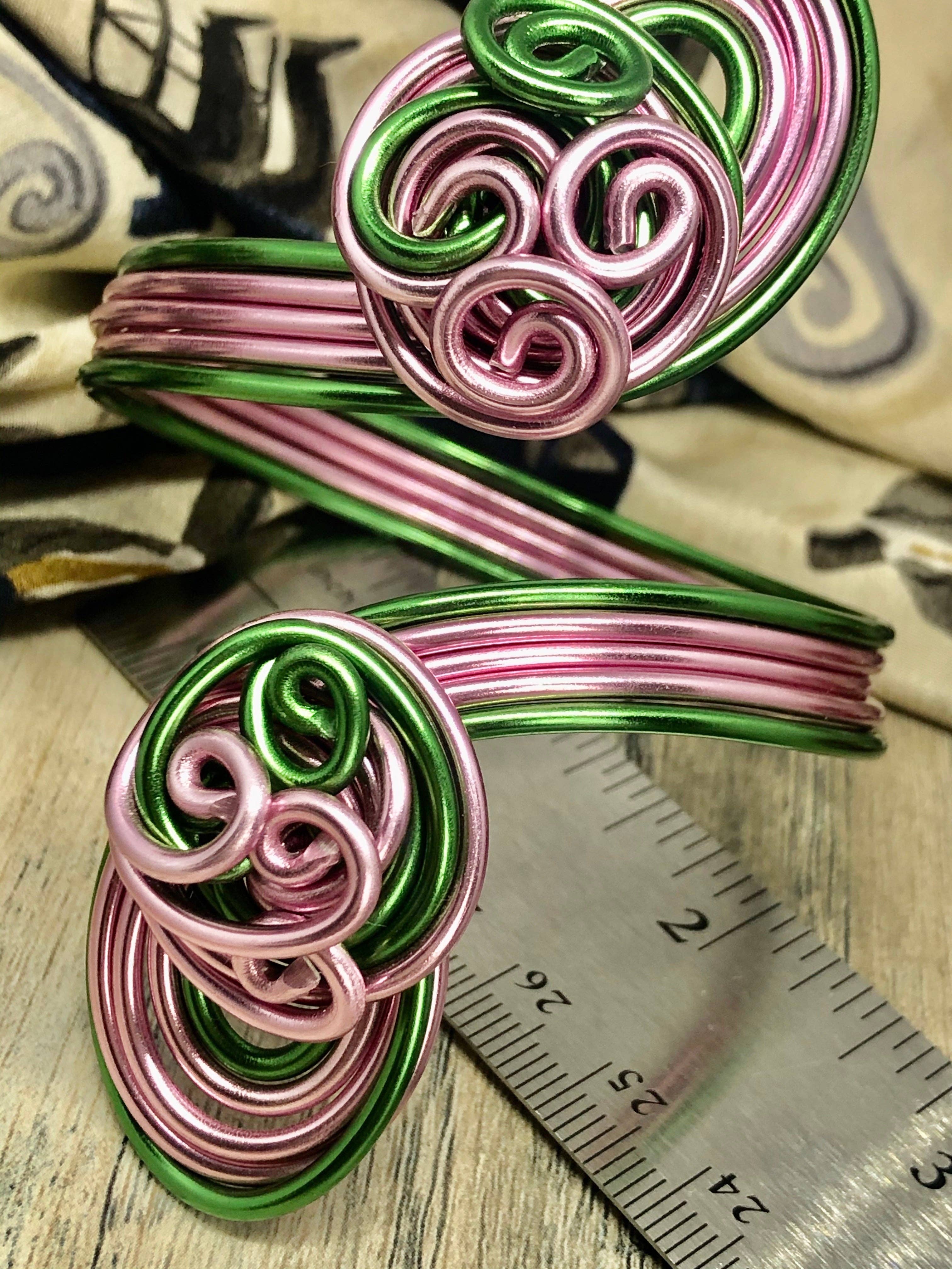 Jewelry With Me - Wholesale Cuff Bracelet - AKA Pink and Green Aluminum Cuff Bracelet4