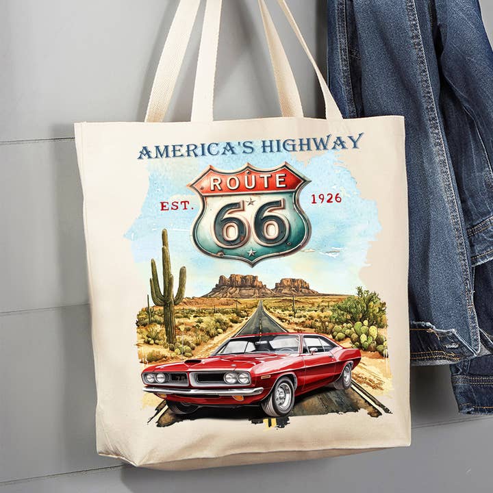 Bolso de lona Ruta 66 La Carretera de América para venta al por mayor de Avery Lane Gifts