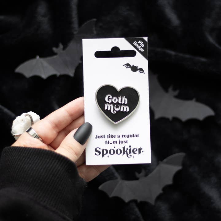 Something Different Wholesale - Wholesale Lapel Pin/Button - Goth Mum Black Heart Mother's Day Pin Badge