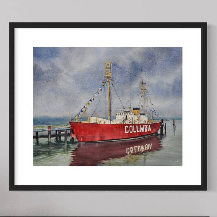 Astoria Oregon US Lightship Columbia Impressão giclée, arte de parede por atacado de CMarie Northwest