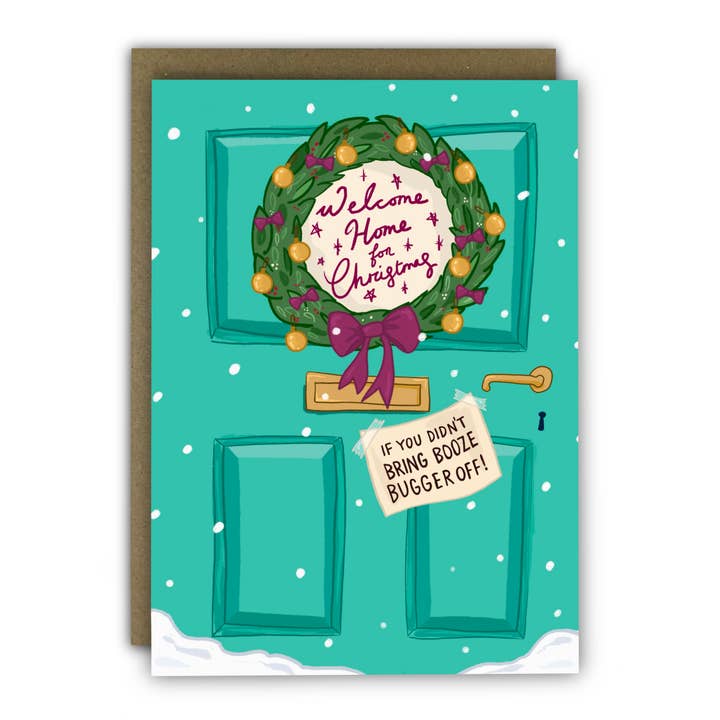 Funny Christmas Card - A6 - Welcome Home Door  for wholesale by RUNNING WITH SCISSORS