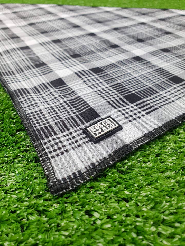 Bosco & Co Cooling Bandana: Black & White Tartan for wholesale by Bosco & Co