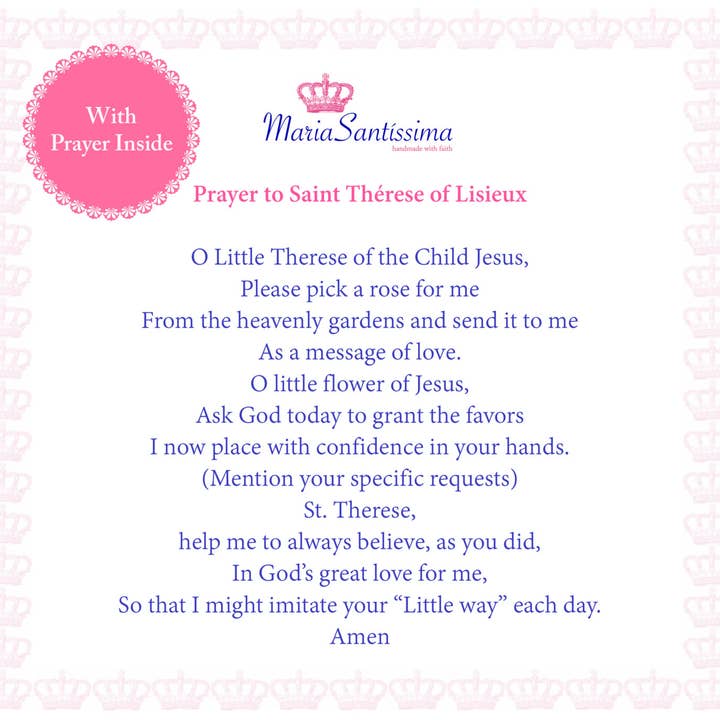 MariaSantissimaShop - Vente Colliers à pendentif - Cœur de Sainte-Thérèse de Lisieux - La petite fleur - Patronne des missionnaires ; personnes atteintes du VIH/sida ; fleuristes ; jardiniers et perte de parents