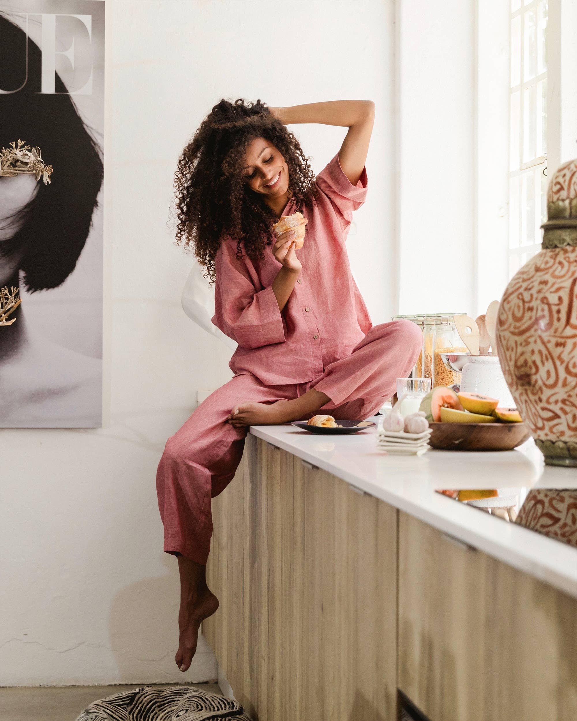 MagicLinen (We handle U.S. import procedures for you) - Wholesale Sleepwear Set - Women's - Linen womens pajama AVEIRA in Cranberry Chambray2