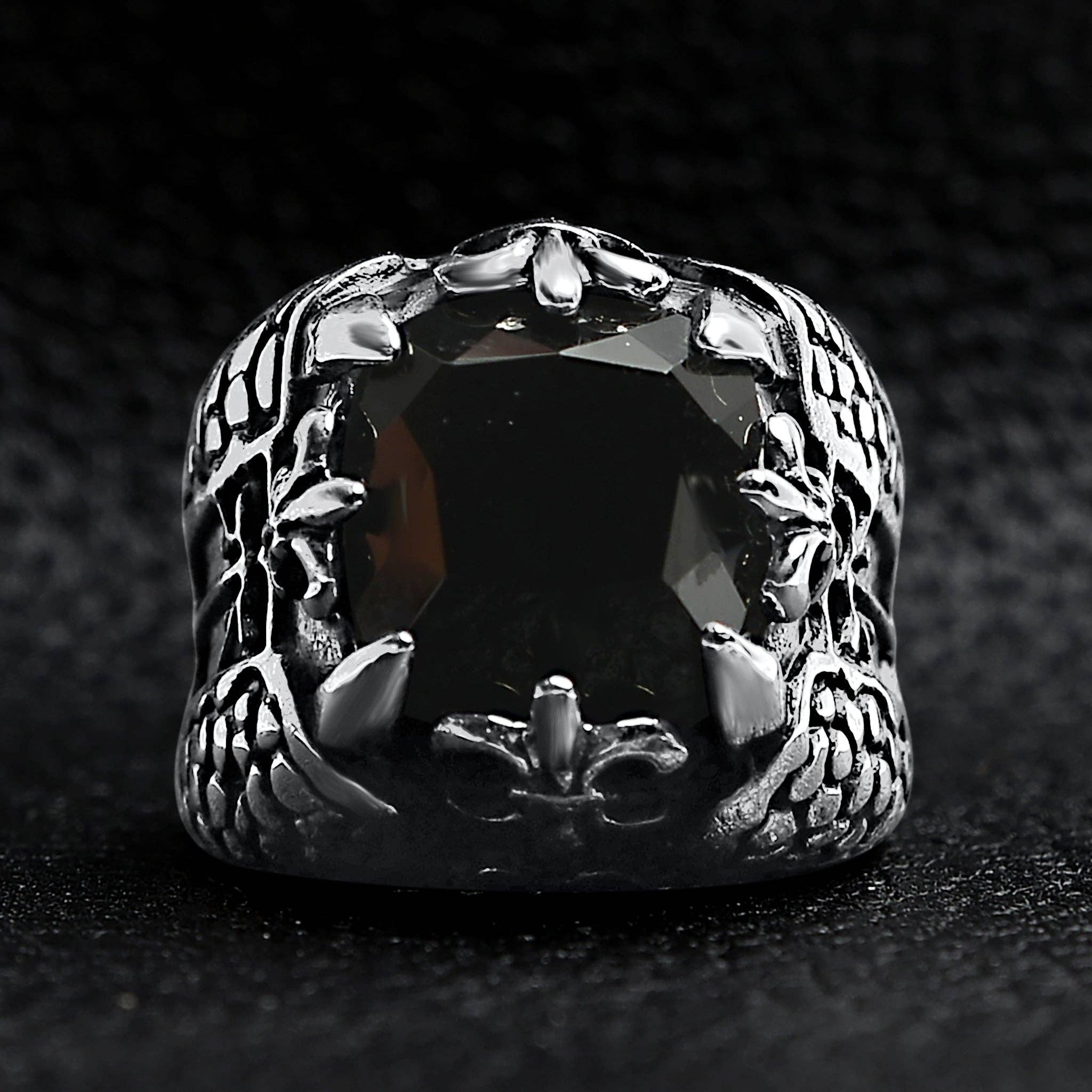 WJW - Wholesale Cocktail/Statement Ring - Stainless Steel Fleur De Lis Stone Gothic Statement Ring5