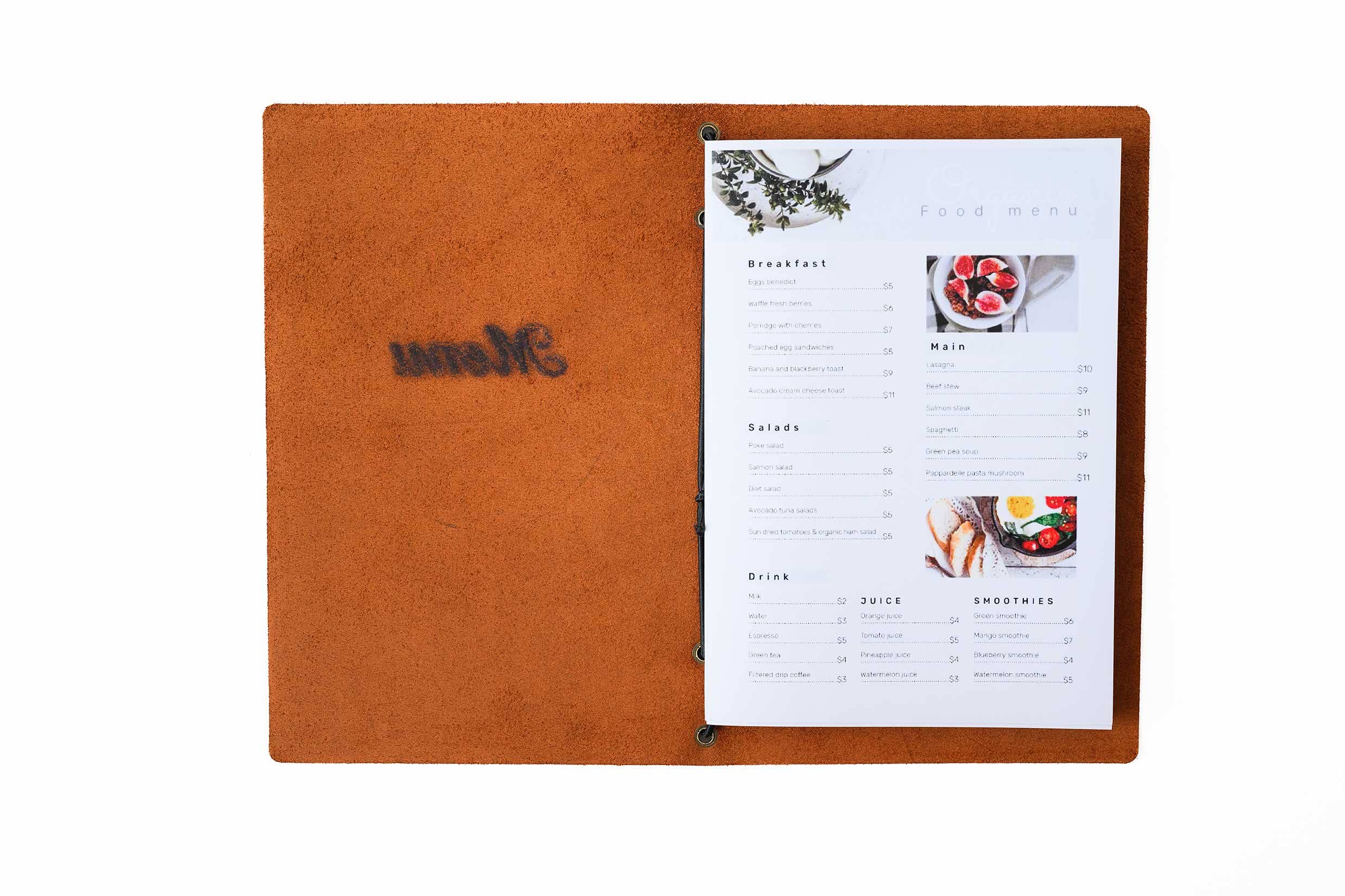 Inko Horeca Accessories – wholesale Mappar – Läder menymapp med gummilist för a5-ark8