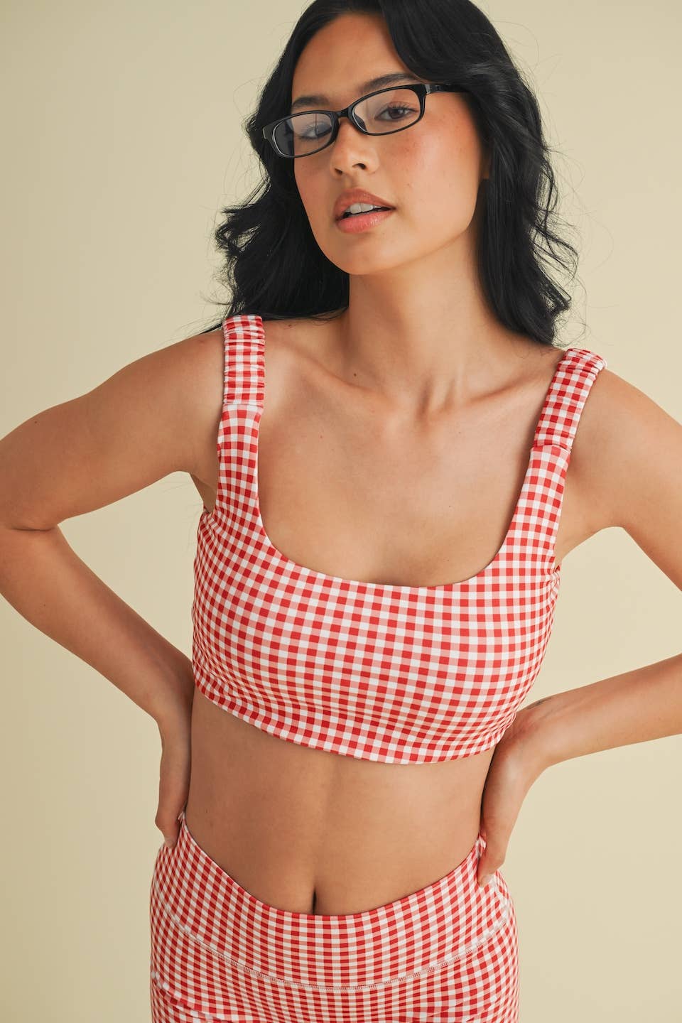 KIMBERLY C - Wholesale Sports Bra - Women's - Gingham Print Ruched Bra Top30
