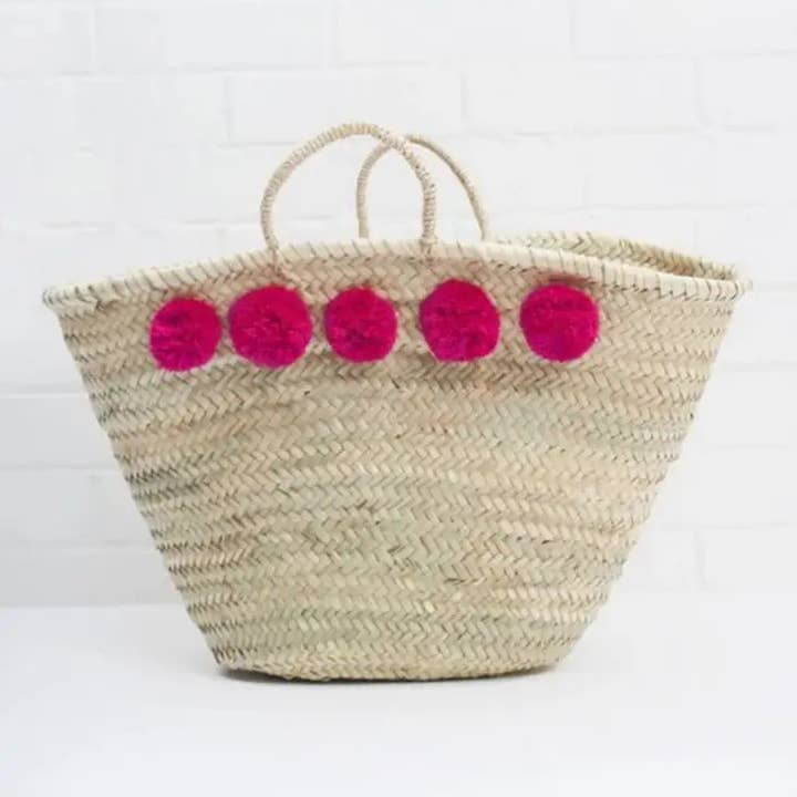 HandmadeBestSeller - Wholesale Strandtas - French Market Basket, rieten zak met pompons6