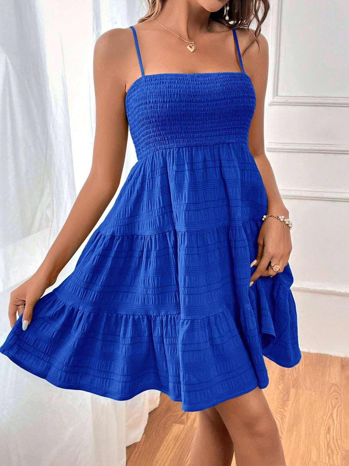 Comely Fashion - Wholesale Dress - Women's - Plain Smocked A-line Slip Dress For Summer3